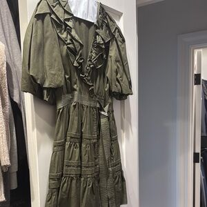 Olive Green Ruffled Dress